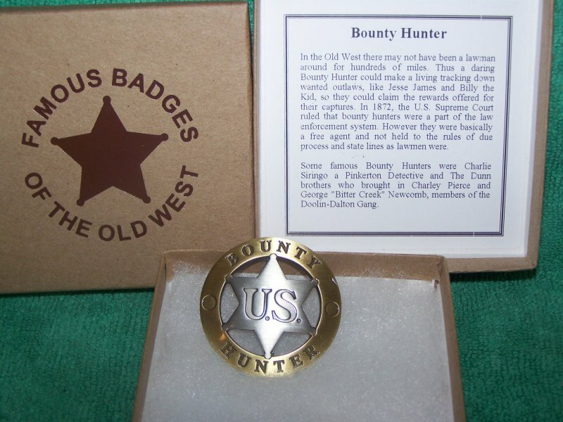 Old Western Gold and Silver US Bounty Hunter  Badge - Boxed