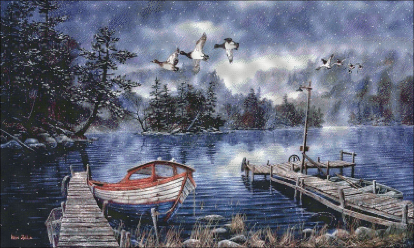 Snowing Lake - DIY Chart Counted Cross Stitch Patterns Needlework DMC Color