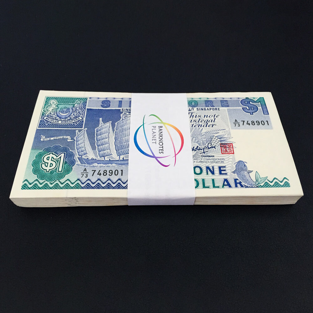 SINGAPORE 1 Dollar X 100 PCS 1987 P-18 SHIP SERIES Bundle UNC Uncirculated