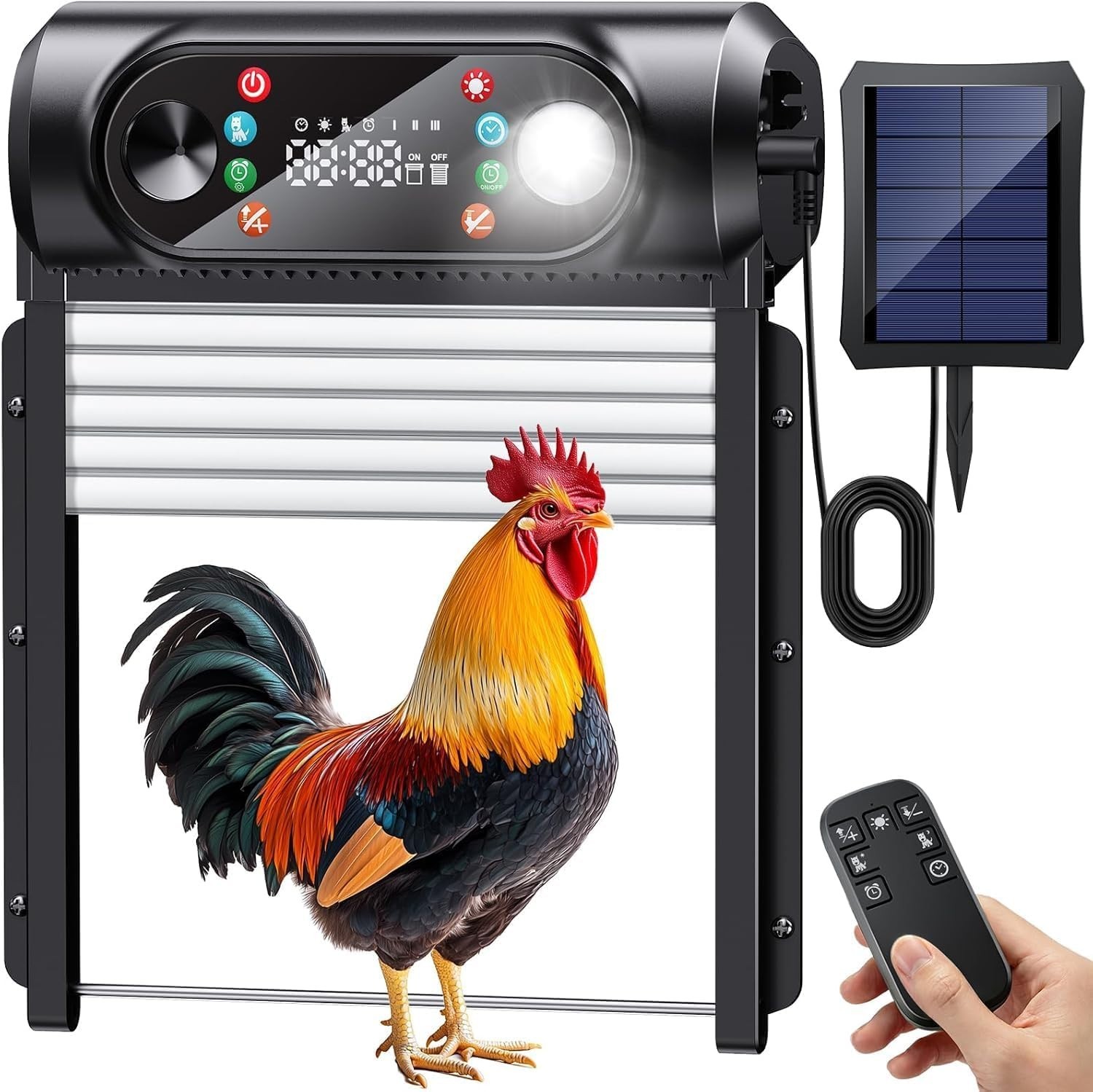 Automatic Chicken Coop Door Solar Powered Roll-Up Anti-Jam Auto Chicken Door Ope