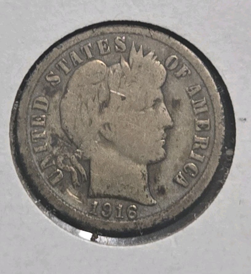 1916  No Mint Mark Barber Dime In F -VF Condition  Silver Pretty Coin