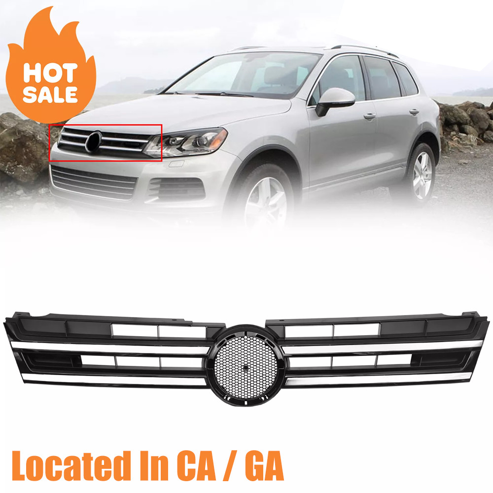 Front Bumper Black Upper Grille W/Chrome Trim For 2011-2014 Volkswagen Touareg