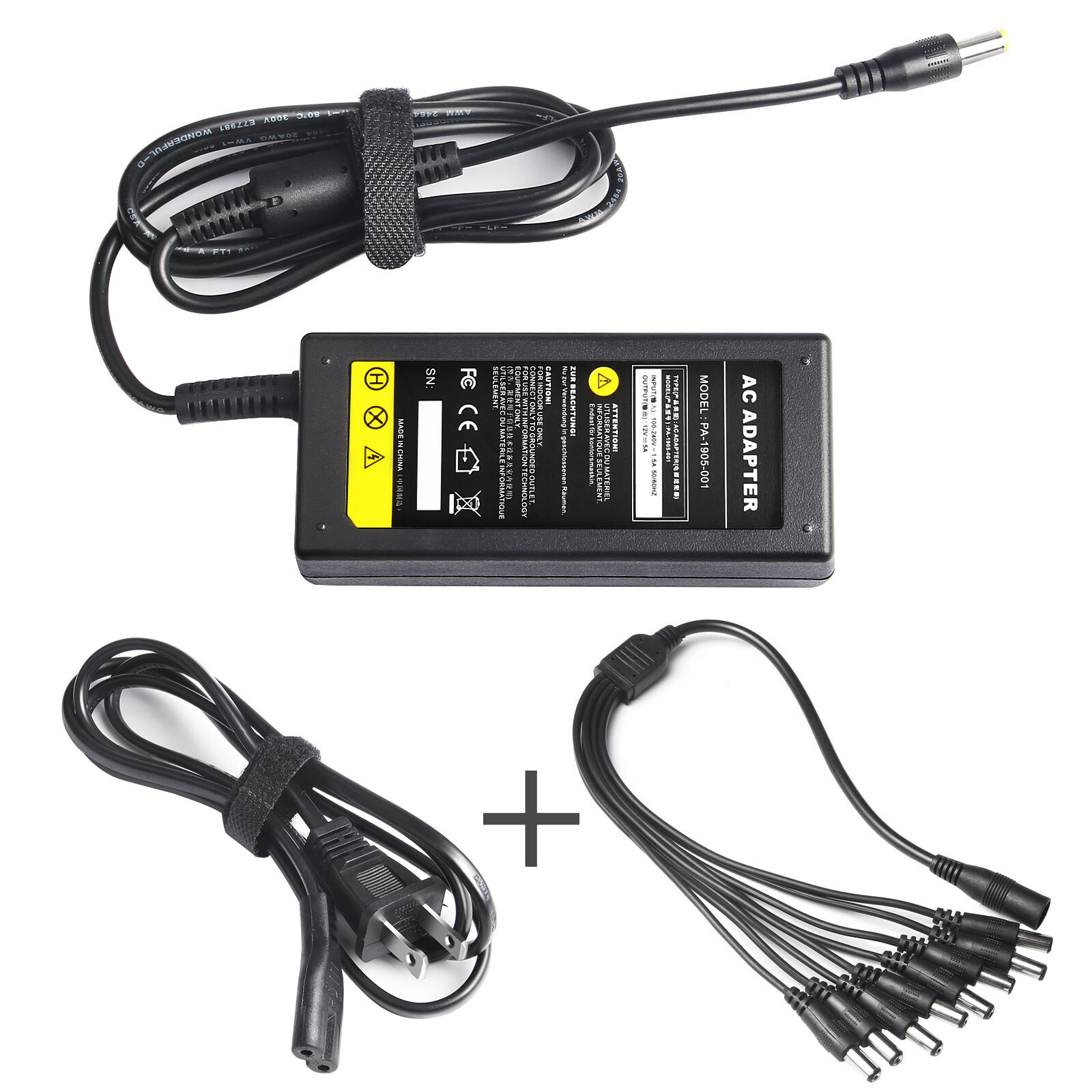 12V 5A Power Supply Adapter +8 Split Power Cable For CCTV Security Camera DVR B