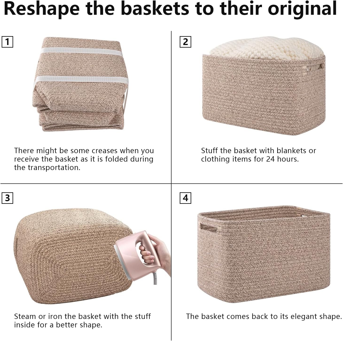 4 Pack Storage Baskets for Organizing, Cube Storage Bins for Shelves, Rectangle