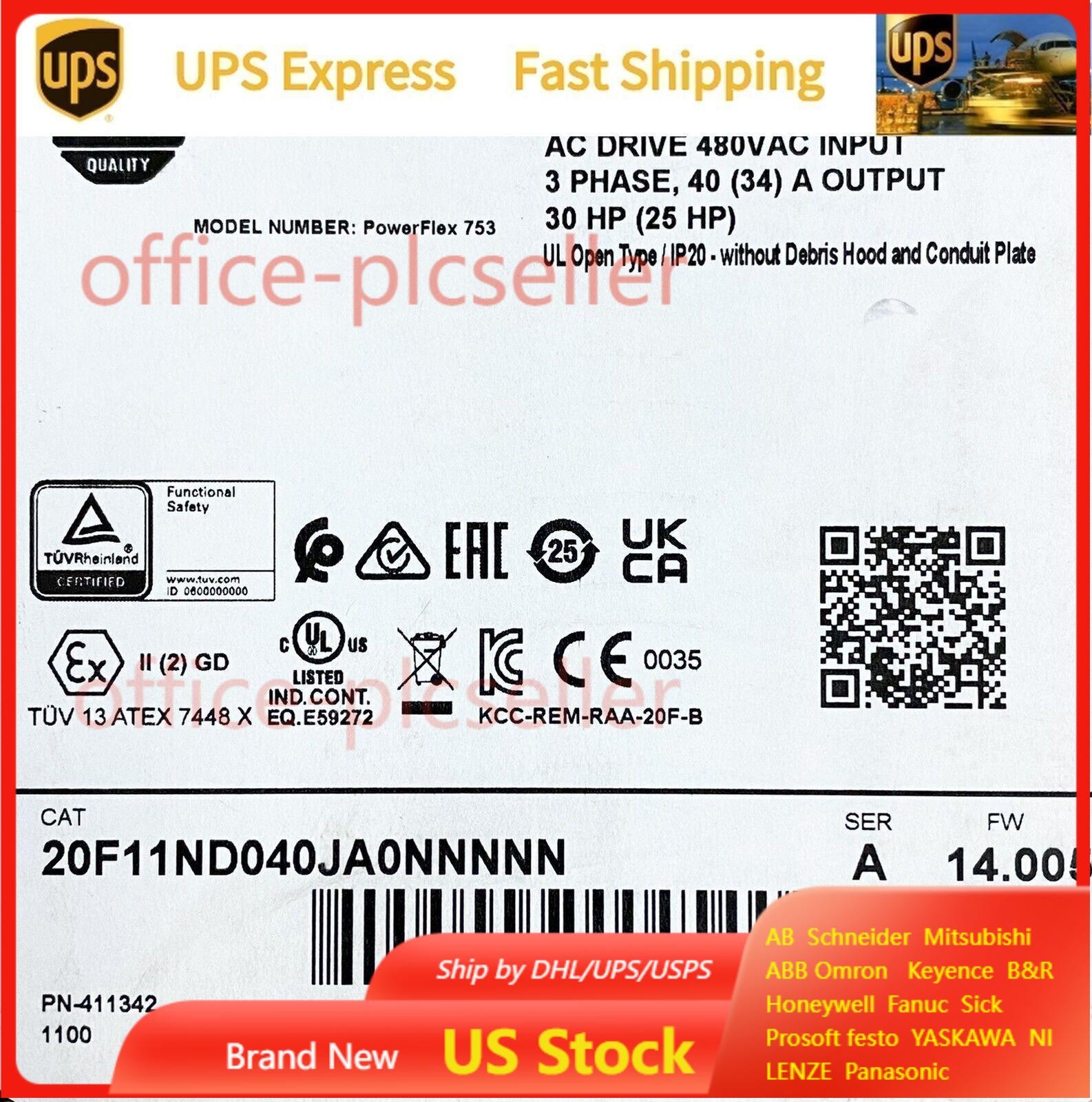AB 20F11ND040JA0NNNNN PowerFlex 753 VFD 30HP 480VAC Fast Shipping US Free Tax