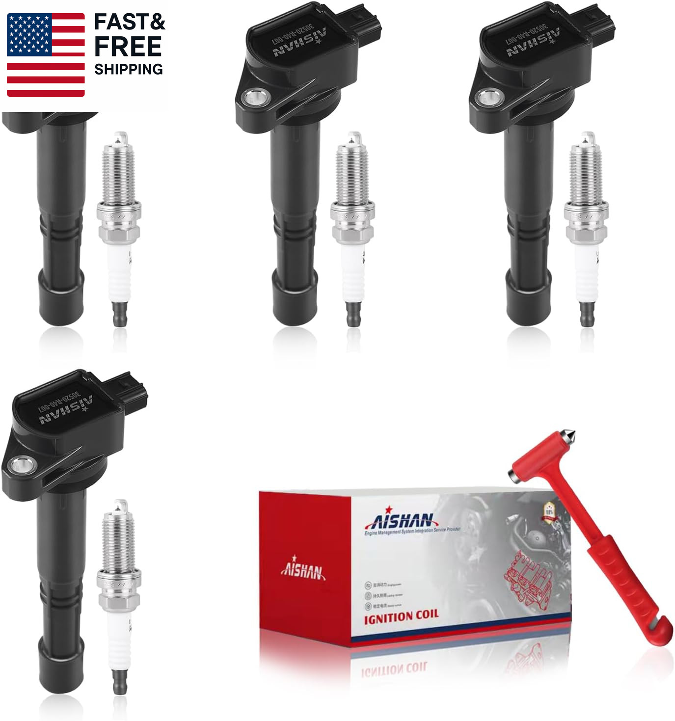 Set of 4 Ignition Coil Pack and Iridium Spark Plugs Compatible with Acura ILX 20