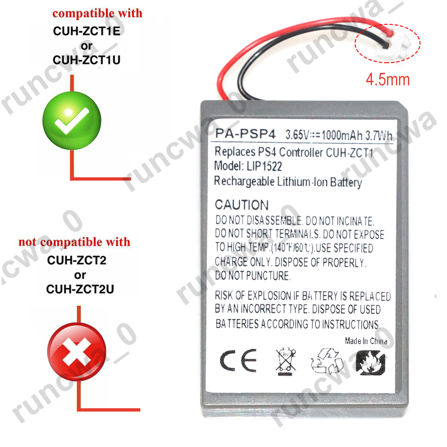 LIP1522 Battery Replace For Sony PlayStation 4 CUH-1000AB01 CUH-ZCT1U 1000mAh