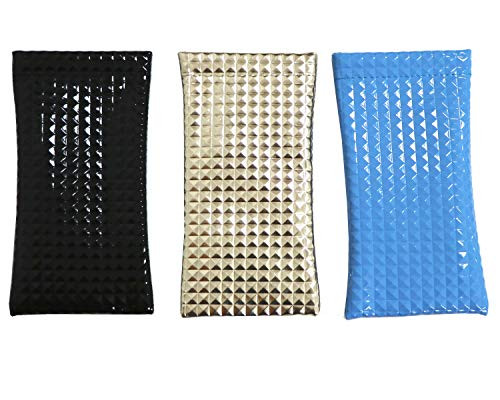 PACK of 3 pcs Squeeze Top Sunglasses Pouch Eyeglass Cases Eyeglass Color 1