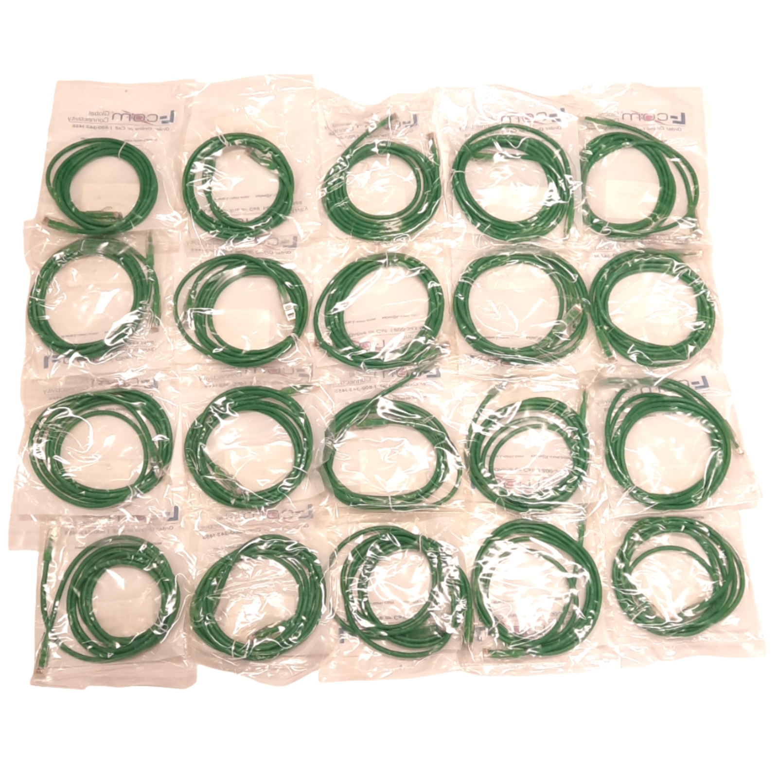 Lot of 20 L-Com TRD815YGR-7 Ethernet Cat5e Patch Cable, RJ-45 8-Pin, 7ft Long