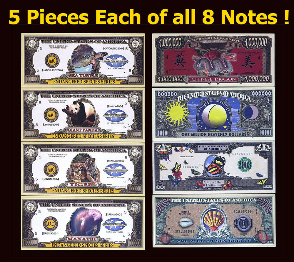 SET USA Fantasy 40 notes 2004 Endangered Species, Dragon, Butterfly, Sea Shell F