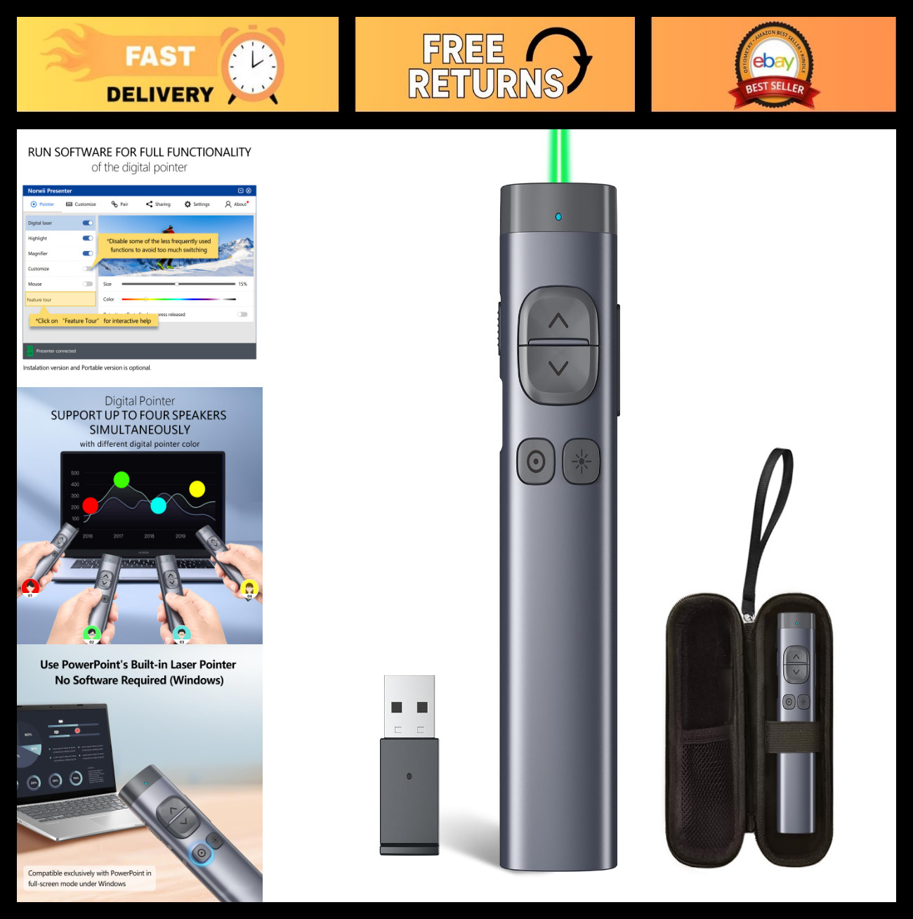 Wireless Presentation Clicker for PowerPoint - Bluetooth Remote & Digital Pointe