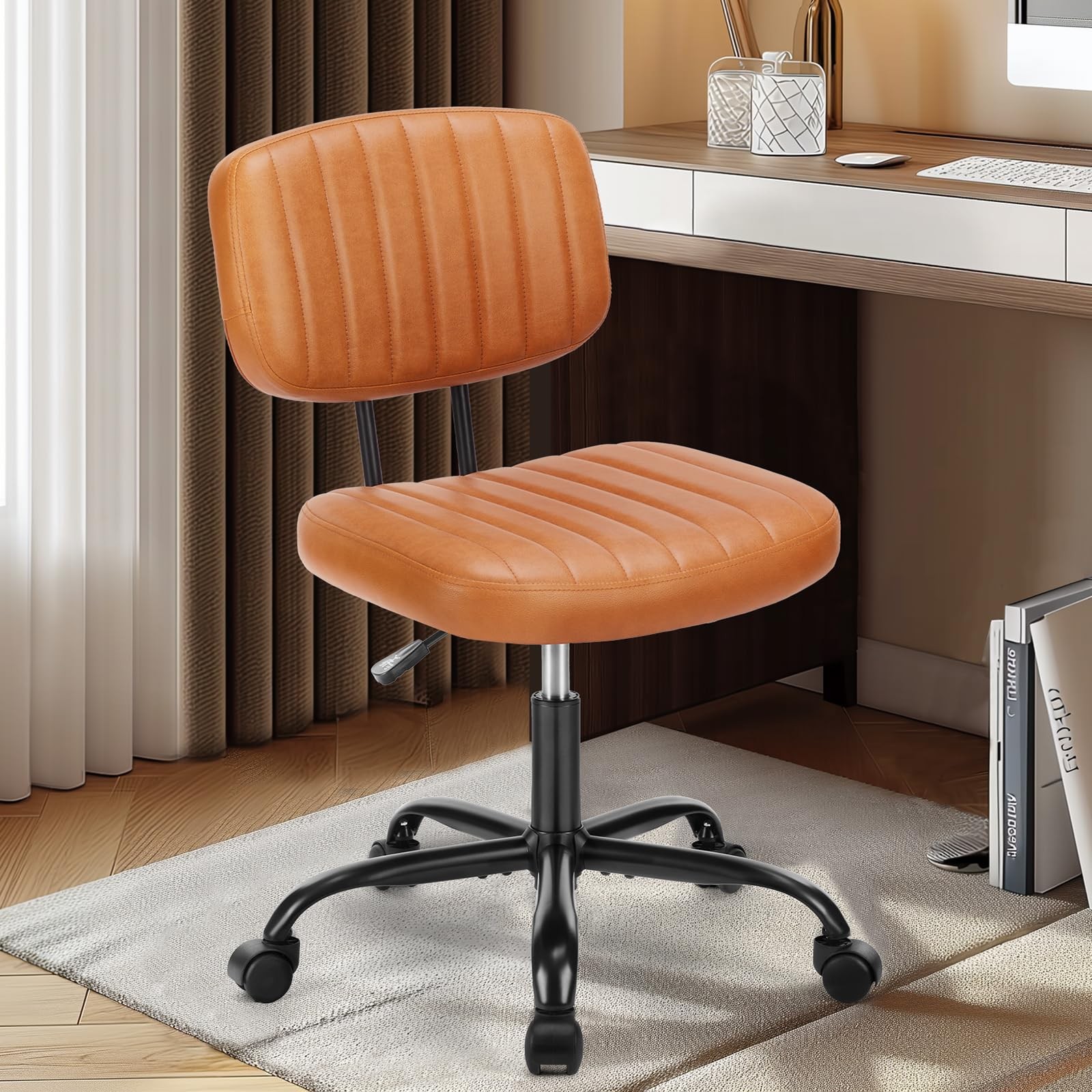 Armless Small Home Office Desk Chair - Vanity Task Chair with Low Back, Heigh...