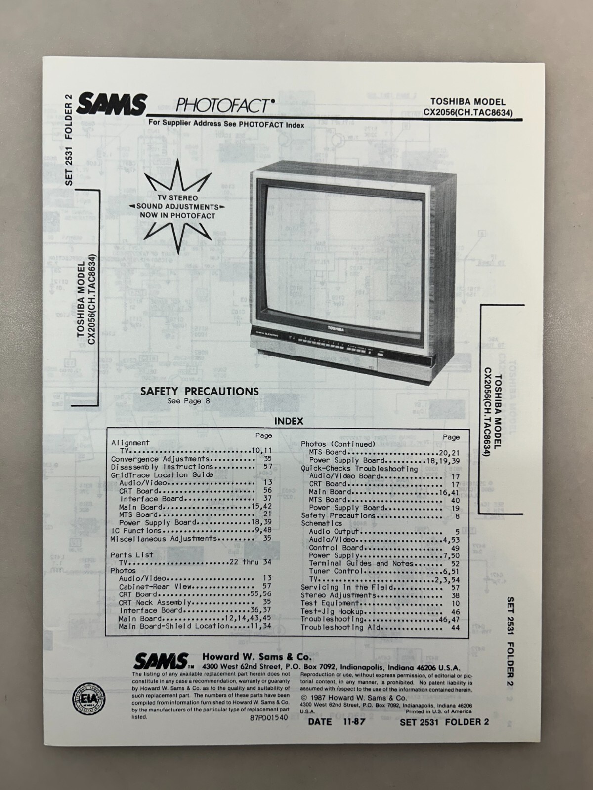 Toshiba CX2056 Service Manual Sams Photofact Free Shipping