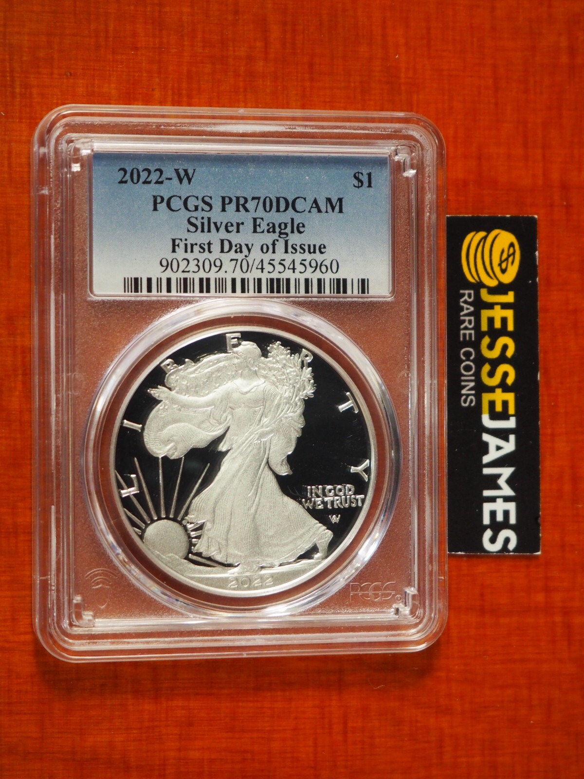 2022 W PROOF SILVER EAGLE PCGS PR70 DCAM FIRST DAY OF ISSUE FDI BLUE LABEL