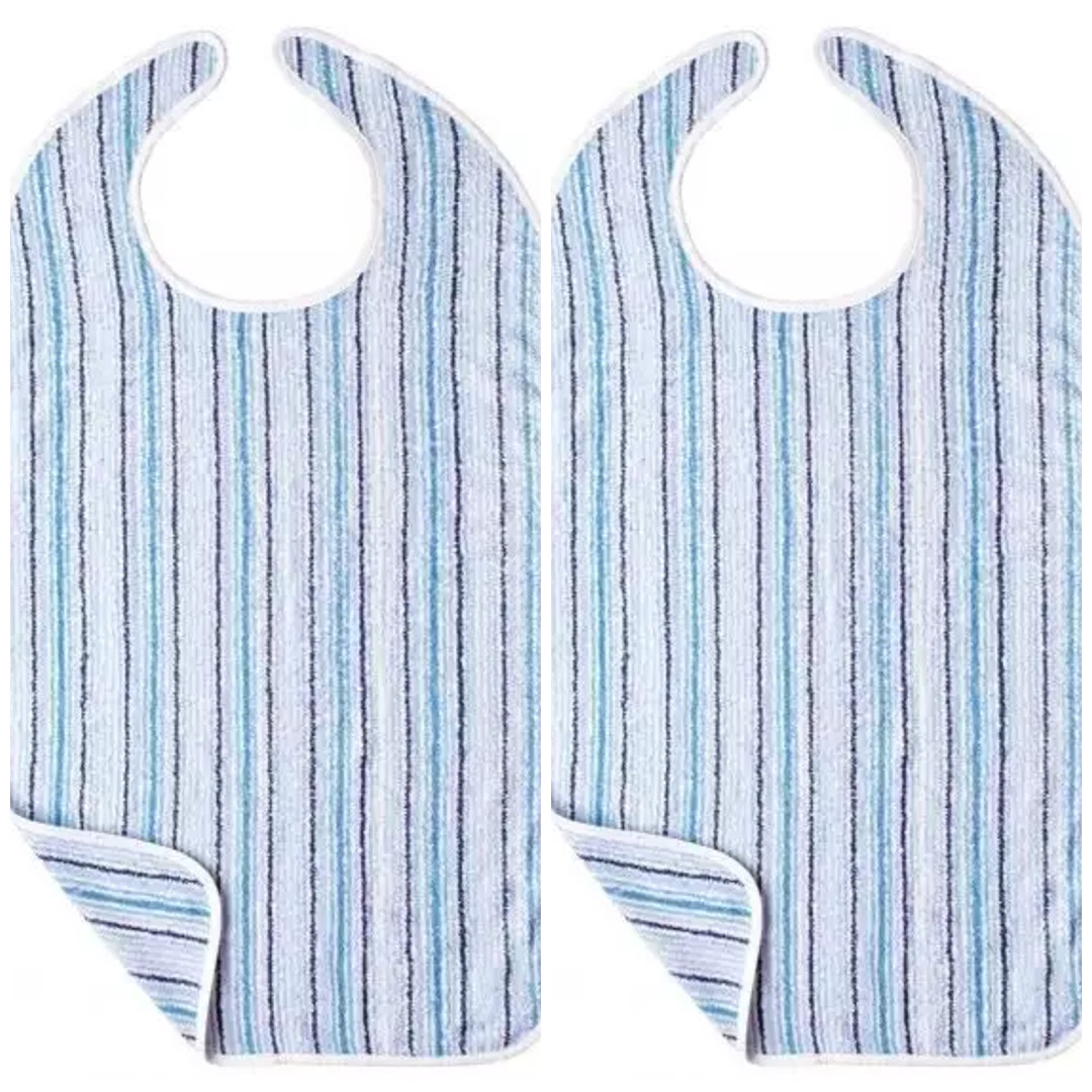 (2 Pack) Long Adult Bib Extra Long 22" x 42" Washable & Super Absorbent w/EZ Tie