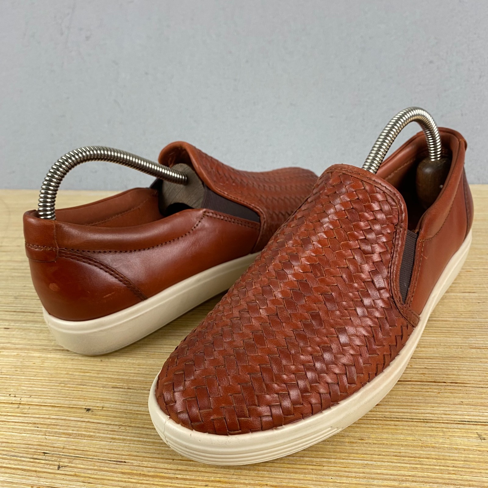 ECCO Soft 7 Woven Slip On Brown Leather Casual Shoes Womens US 7-7.5 EU 38