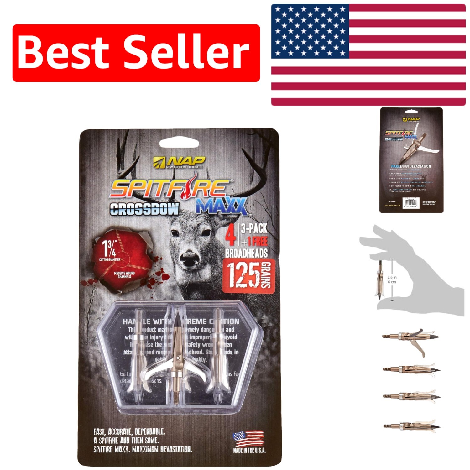 Mechanical Broadhead 4-Pack: NAP Spitfire Maxx 125 Grain with Accurate Precision
