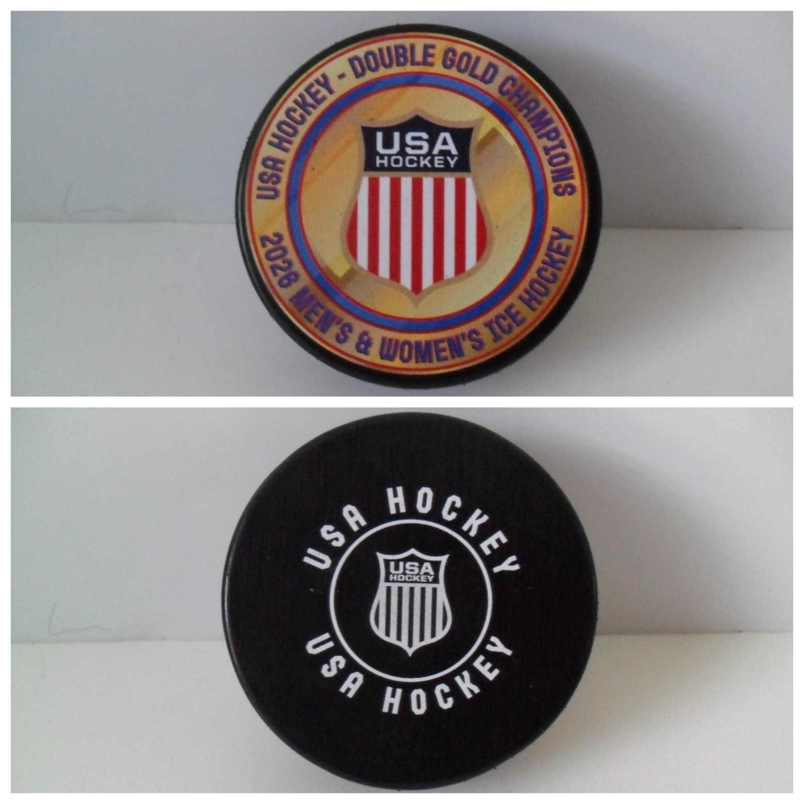 USA Hockey 2026 Olympic Gold Medal Puck - Double Gold Men & Women BRAND NEW
