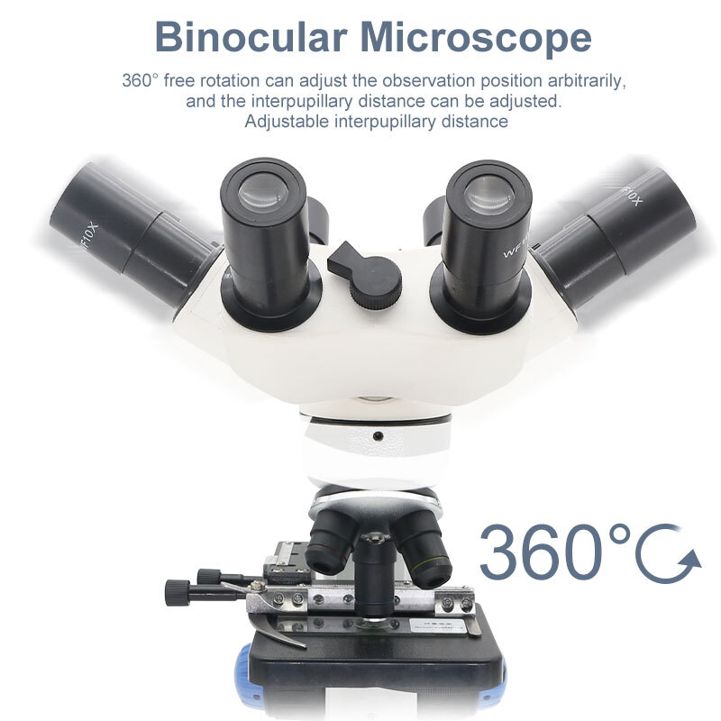 LED Binocular Microscope 2000X Lab Biological Microscope with Smartphone Clip