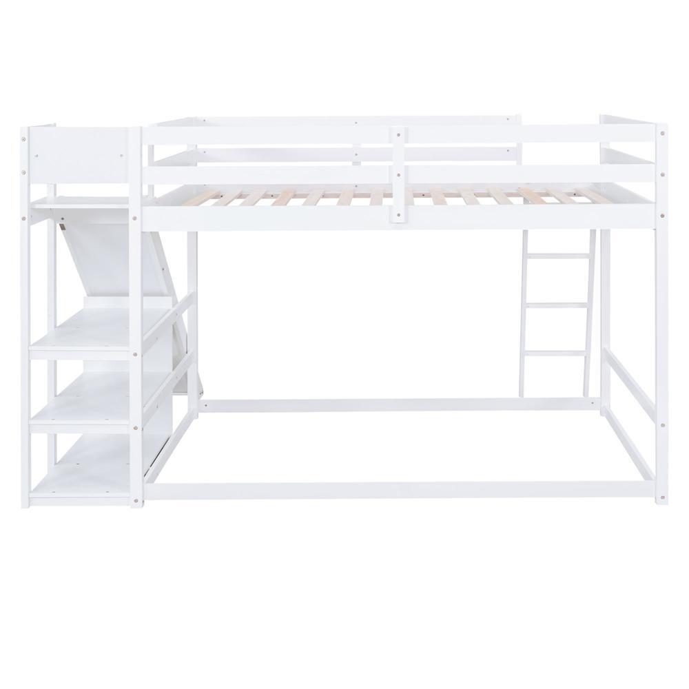 New Practical Modern Full over Full Bunk Bed with Ladder Slide and Shelves