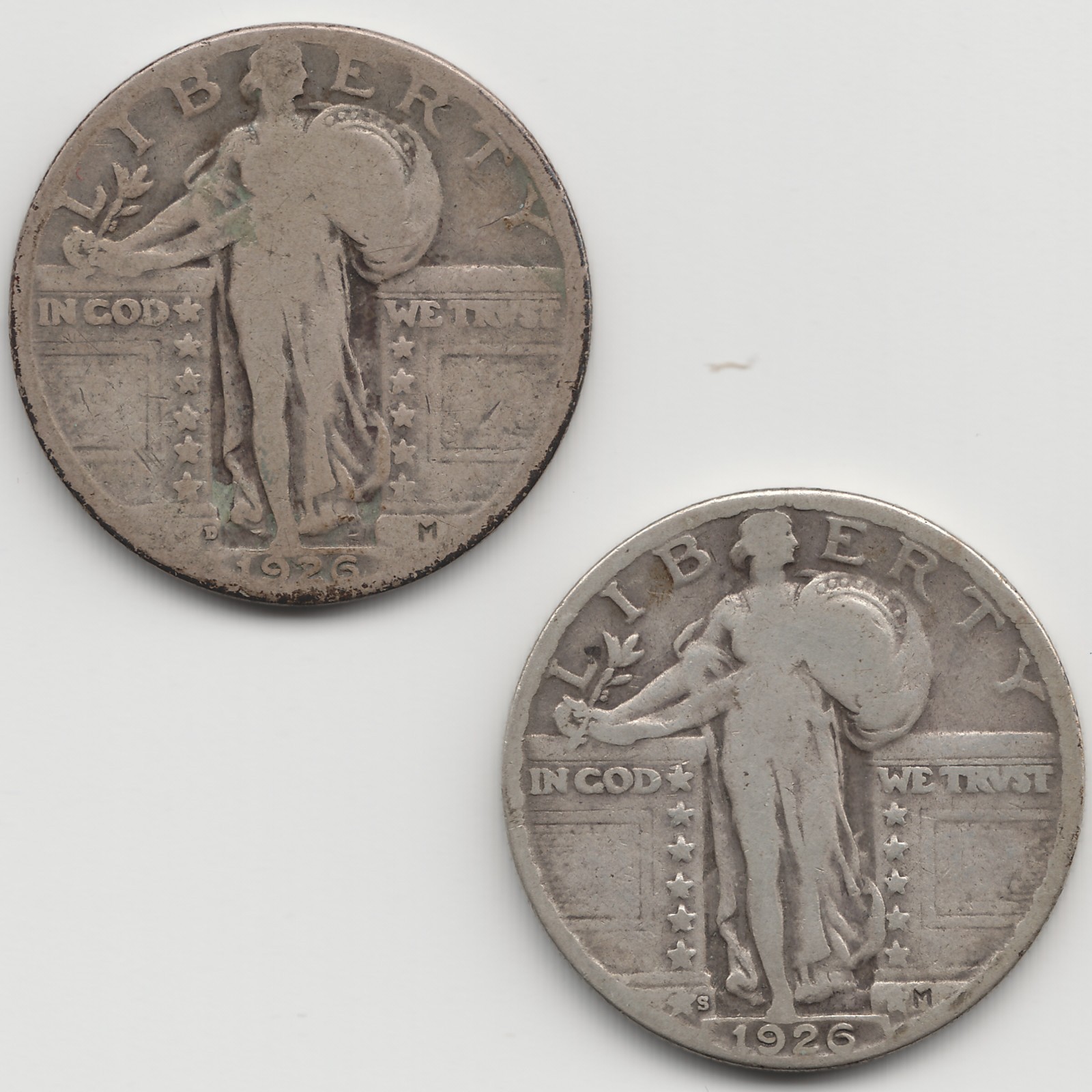 1926 D G & 1926 S VG Standing Liberty Quarters, 2 coins