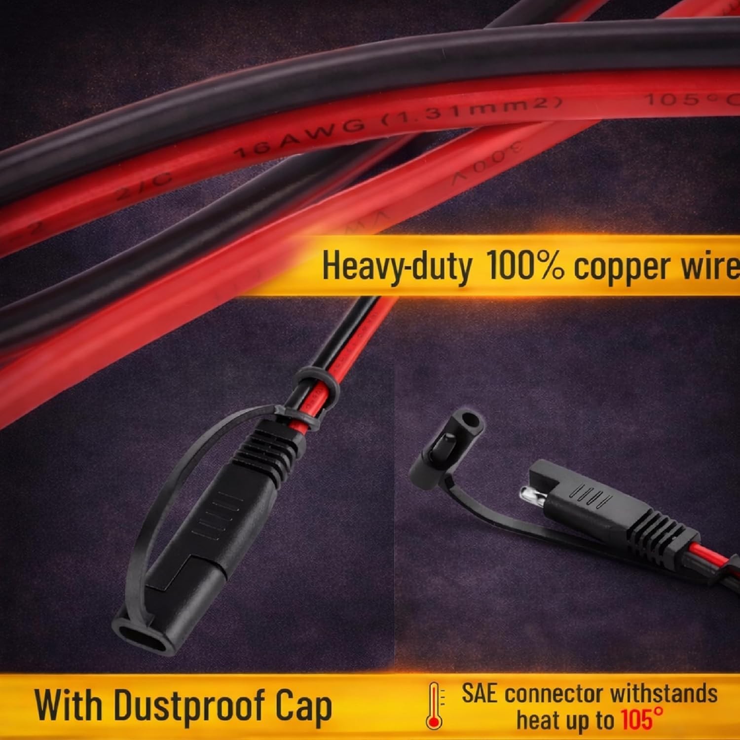 25 Ft 16 AWG SAE to SAE Extension Cable, Solar Panel Extension Cable, SAE Quick