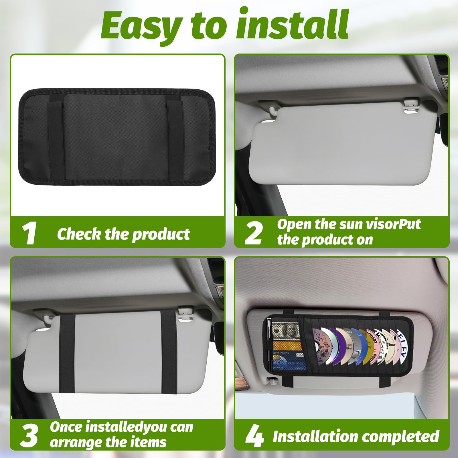 CD Visor Holder for Car, Large Capacity & DVD Case, Vehicle Black