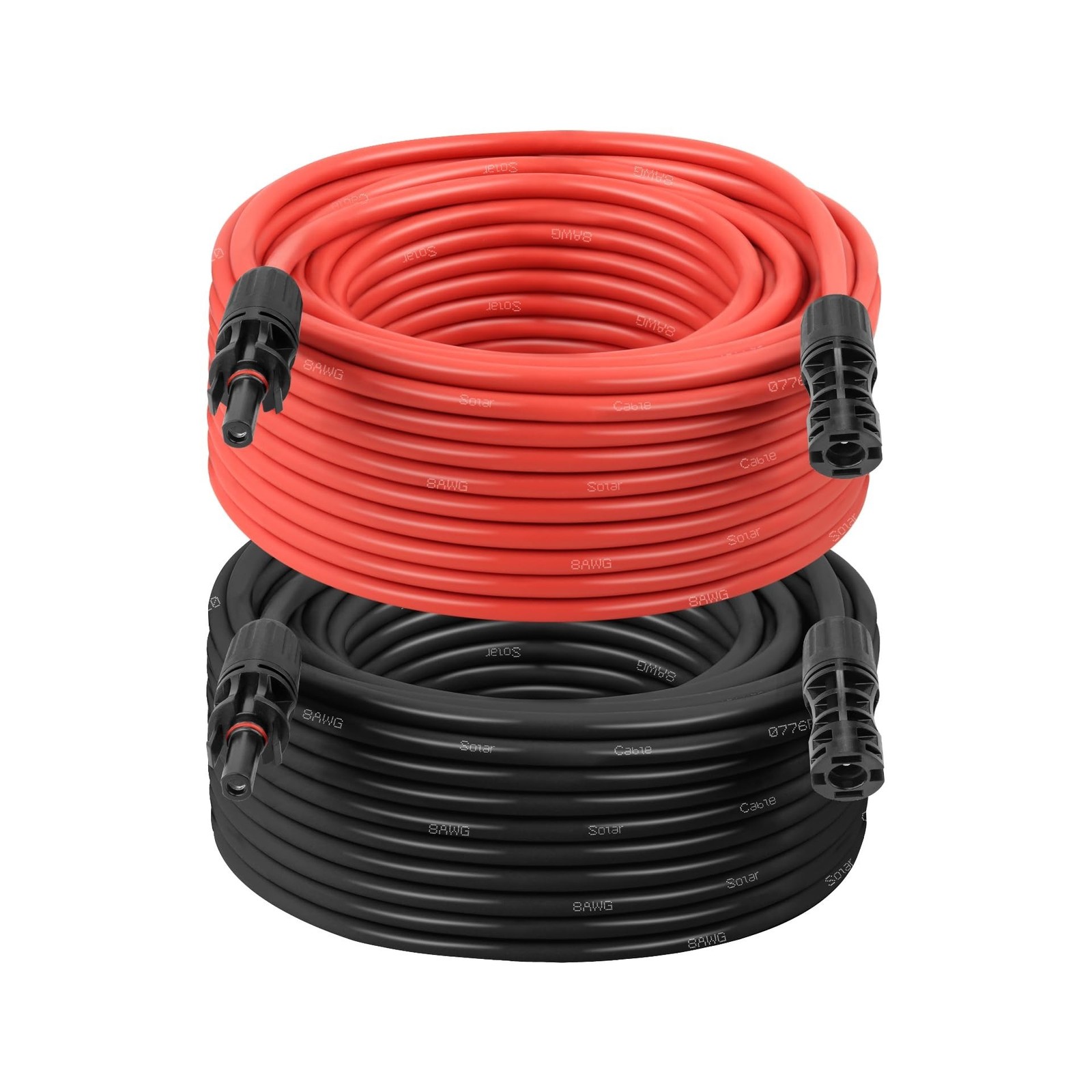 Solar Extension Cable 8AWG 50FT 2-Pack (Red + Black), PV Wire with Male/Femal...