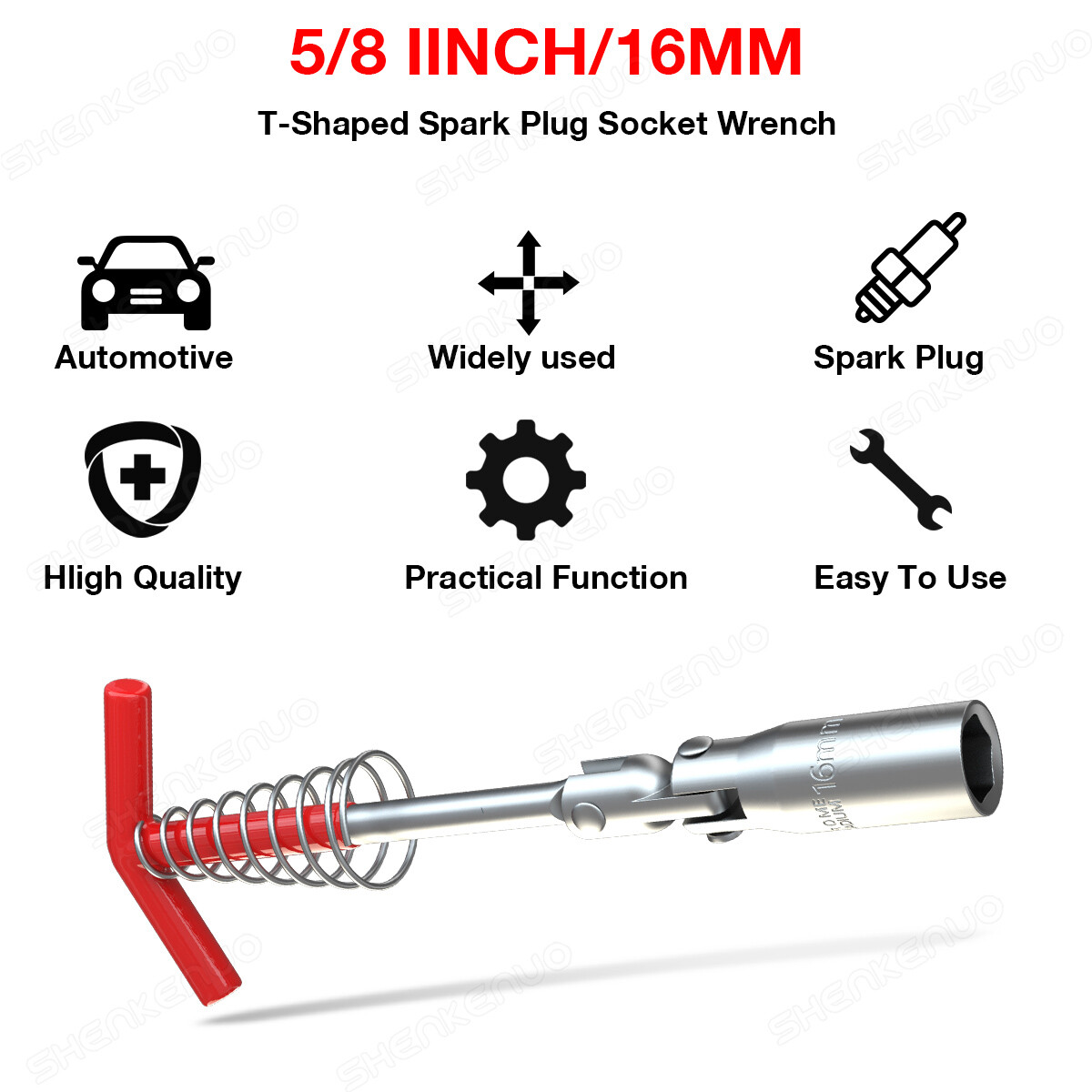 Spark Plug Removal Tool 16mm 5/8" T-Handle Flexible Spanner Socket