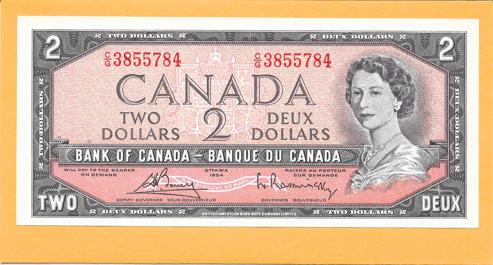 1954 CANADIAN 2 DOLLAR BILL C/G3855784 VERY NICE CRISP (UNC)