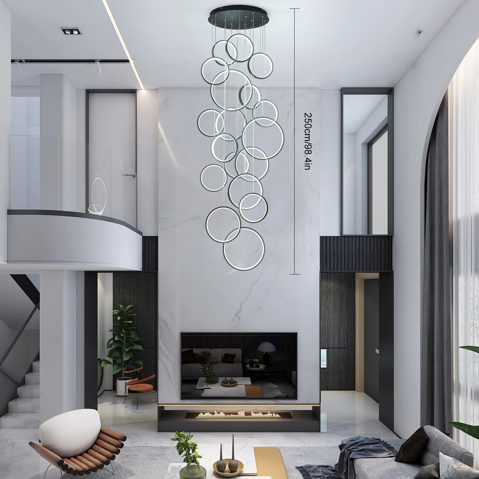 Modern Led Chandelier Lighting,Dimmable with Remote Control 18 Rings,Adjustable