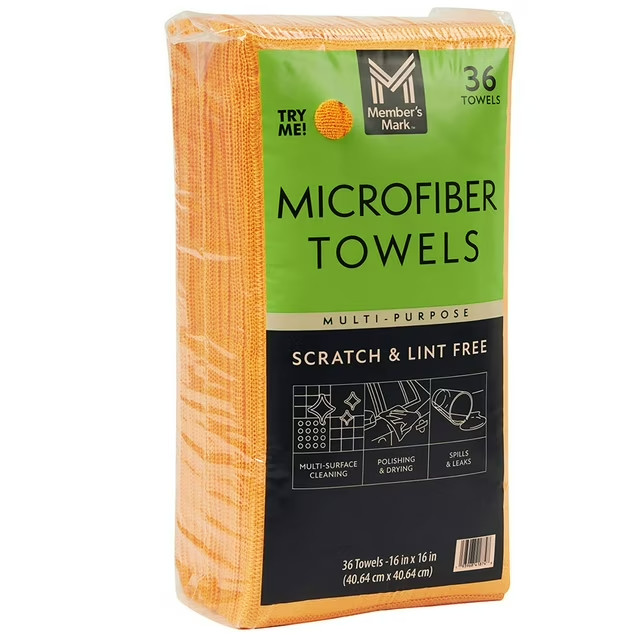 Member's Mark Microfiber Towels 16"x16" Orange 36 Pack Cleaning Cloths Car Home.