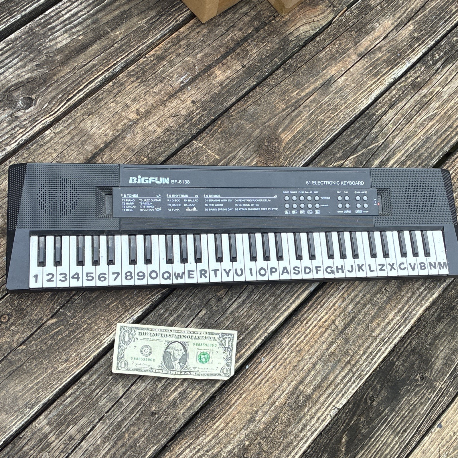 Bigfun BF-6138 61-Key Electronic Keyboard Piano, Built-In Speaker, Black