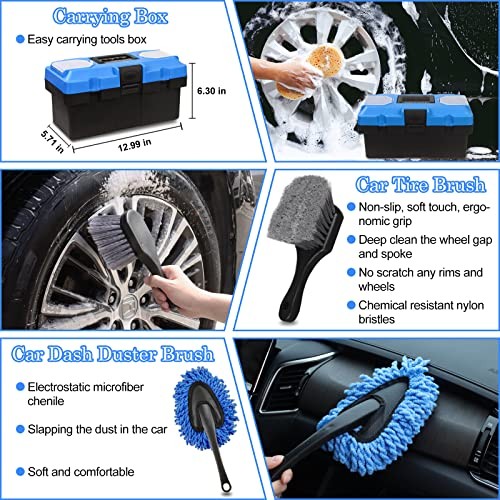 27Pcs Car Detailing Kit, Car Cleaning Kit, Car Detailing Brush Set, 27PCS-Blue
