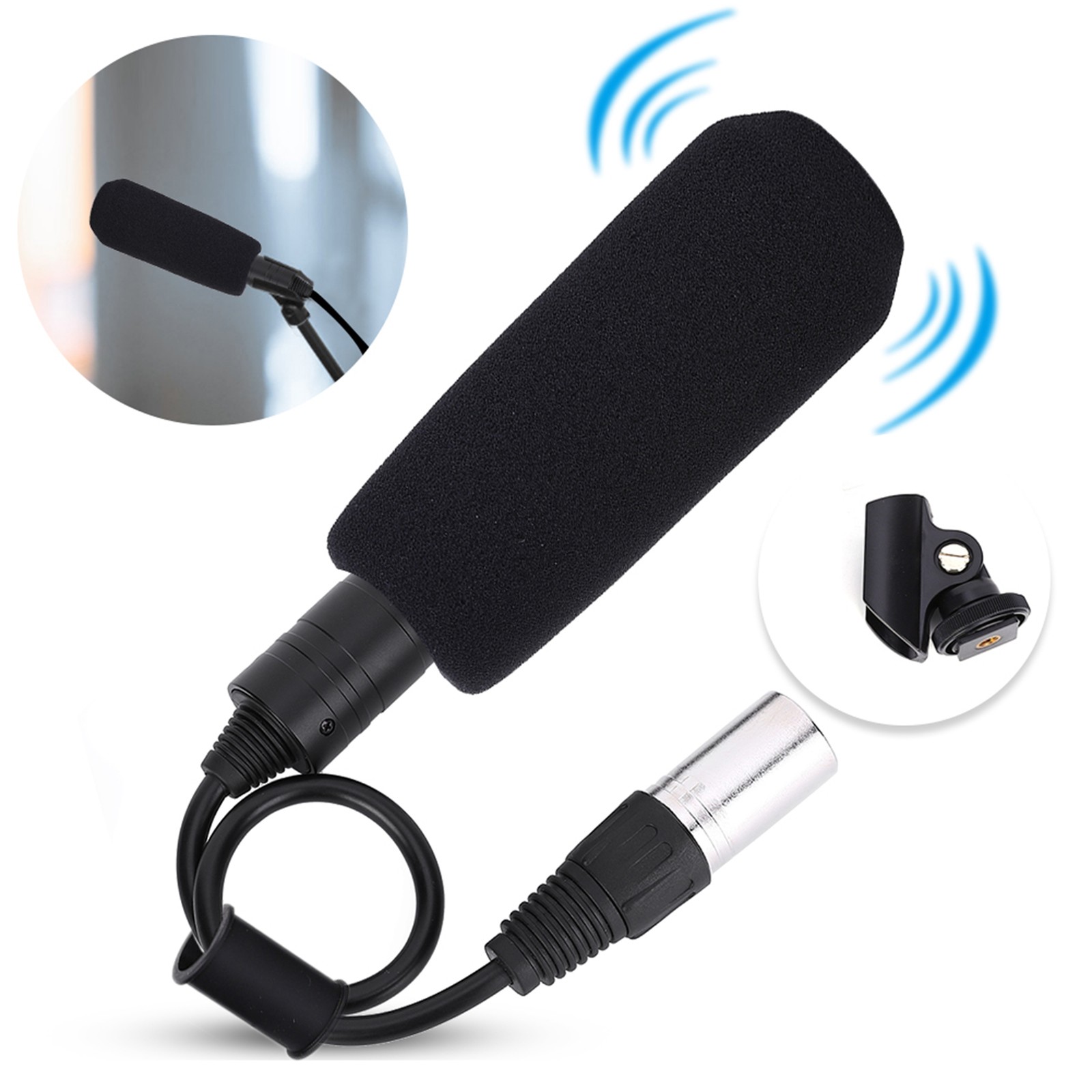 Condenser Microphone Stereo Camera Mic Video Recording Black Unidirectional Anti