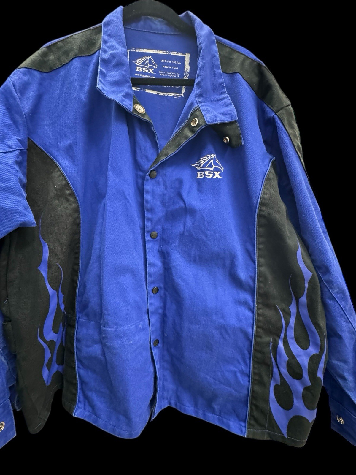 BSX FR Cotton Welding Jacket – Size 2XL– Royal Blue with Flames