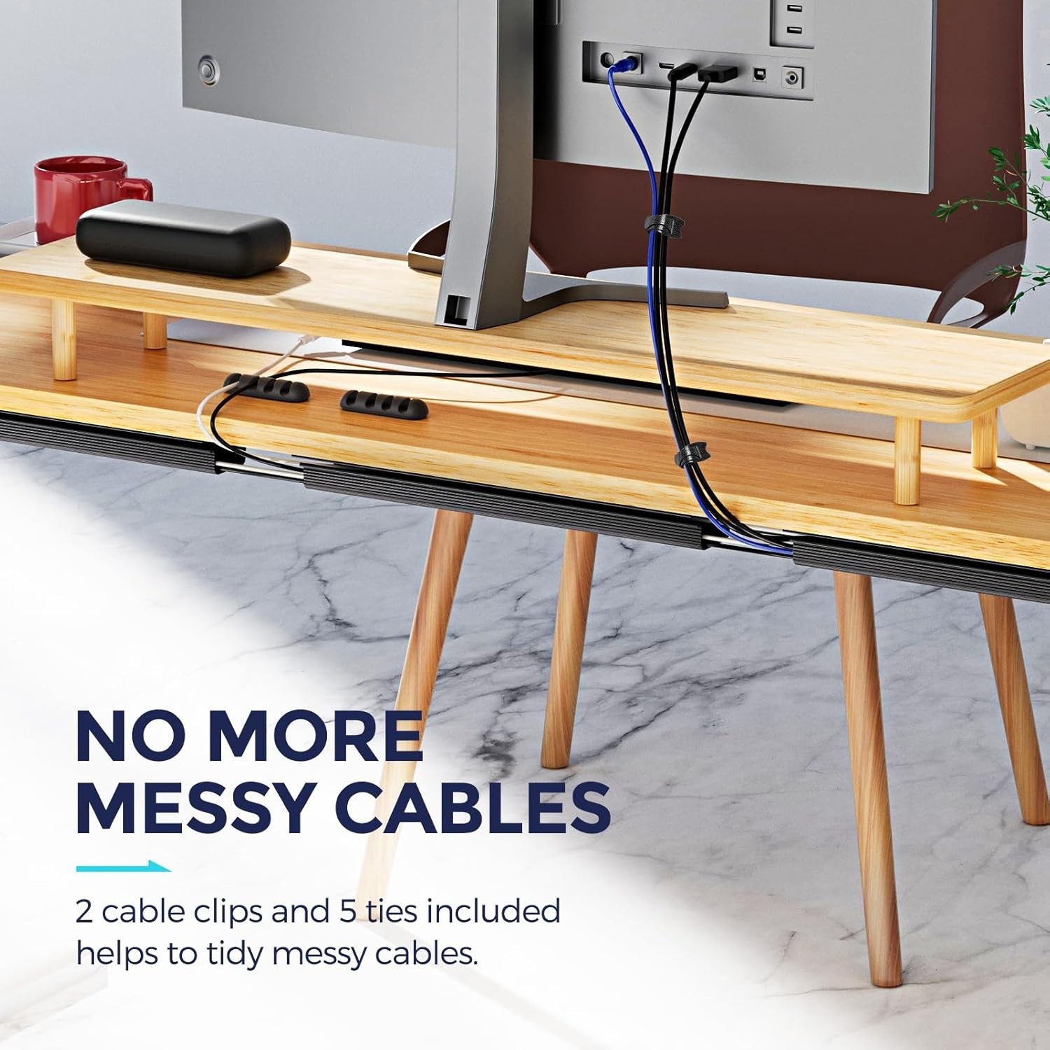 Adhesive Cable Management Solution - Safe for Kids & Pets, 2 Pack 15.7" x 2"