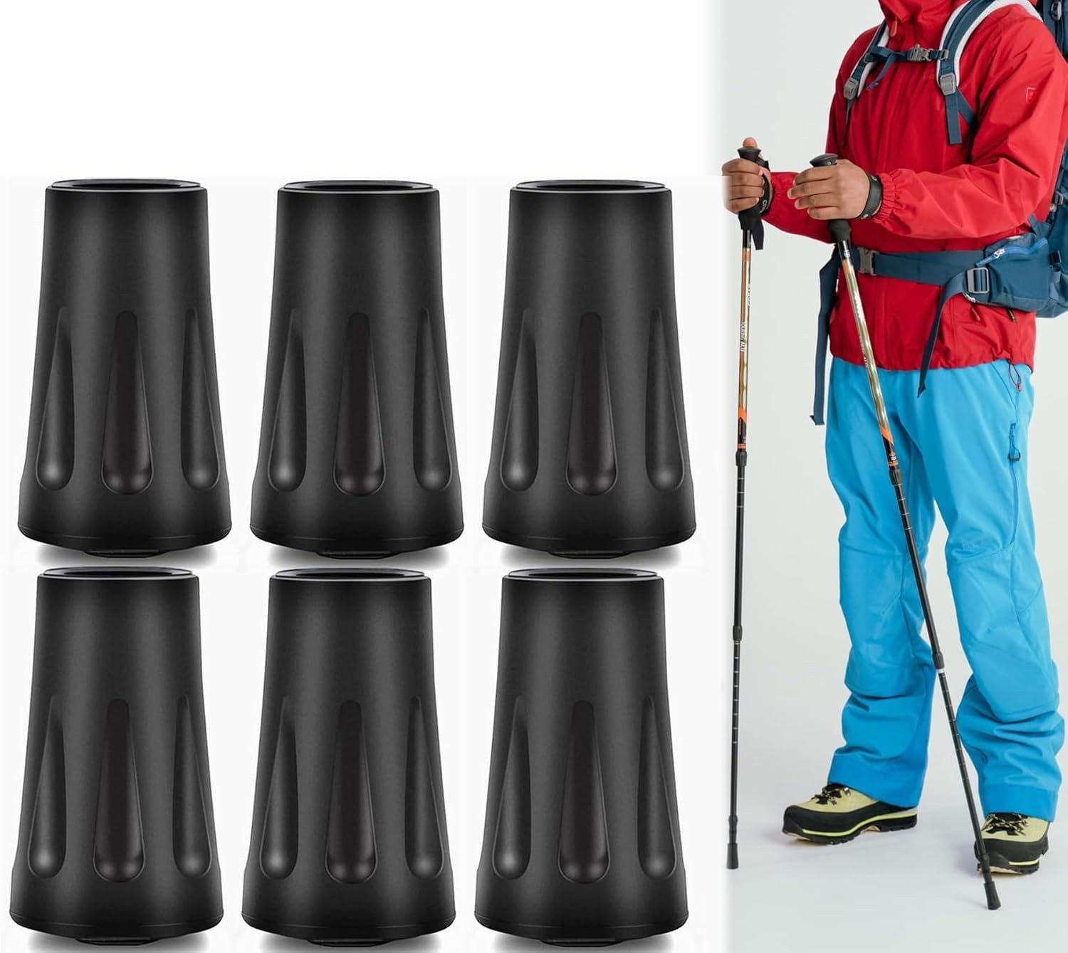 6 Pack Reinforced Rubber Walking Stick Tips Non Slip Cane Caps