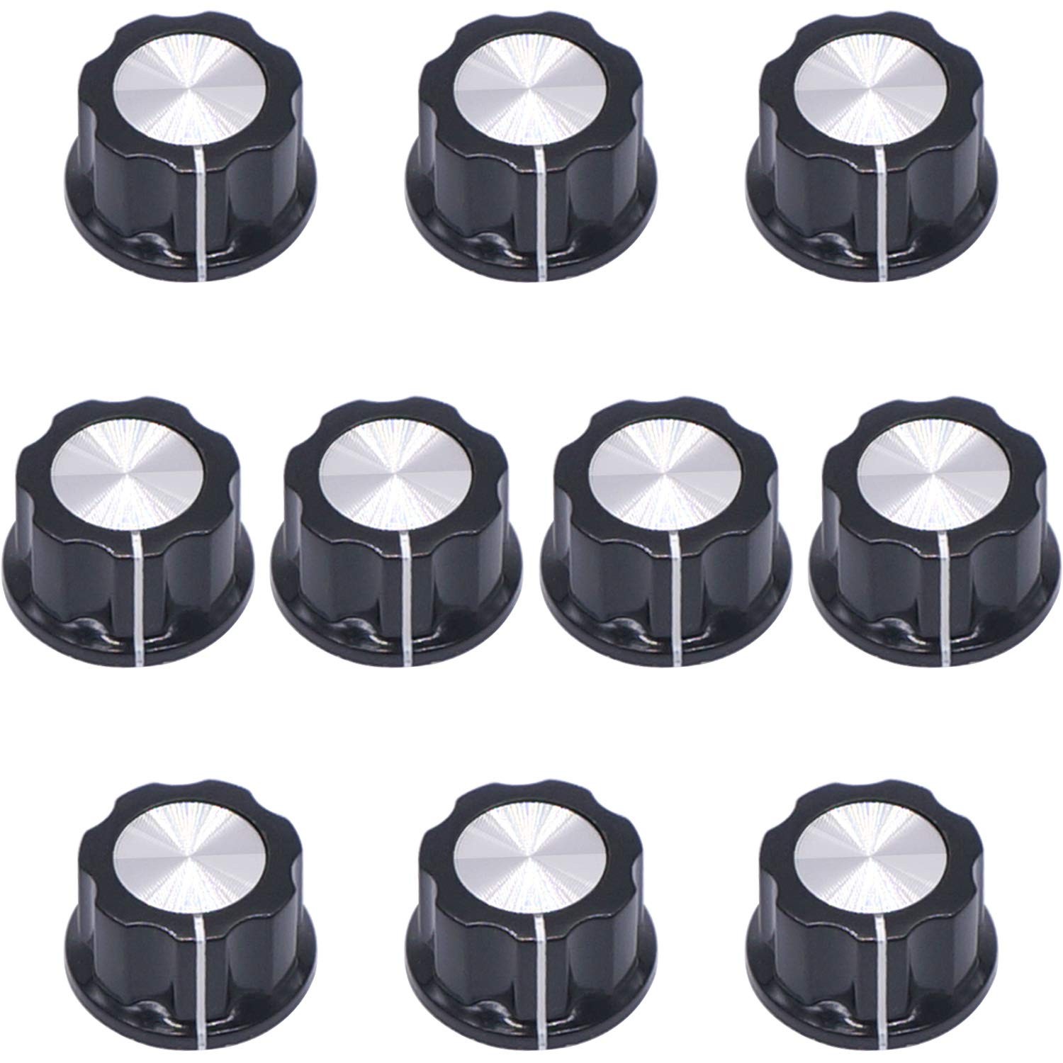 10 Pcs Potentiometer Knobs Silver Black 4mm Shaft