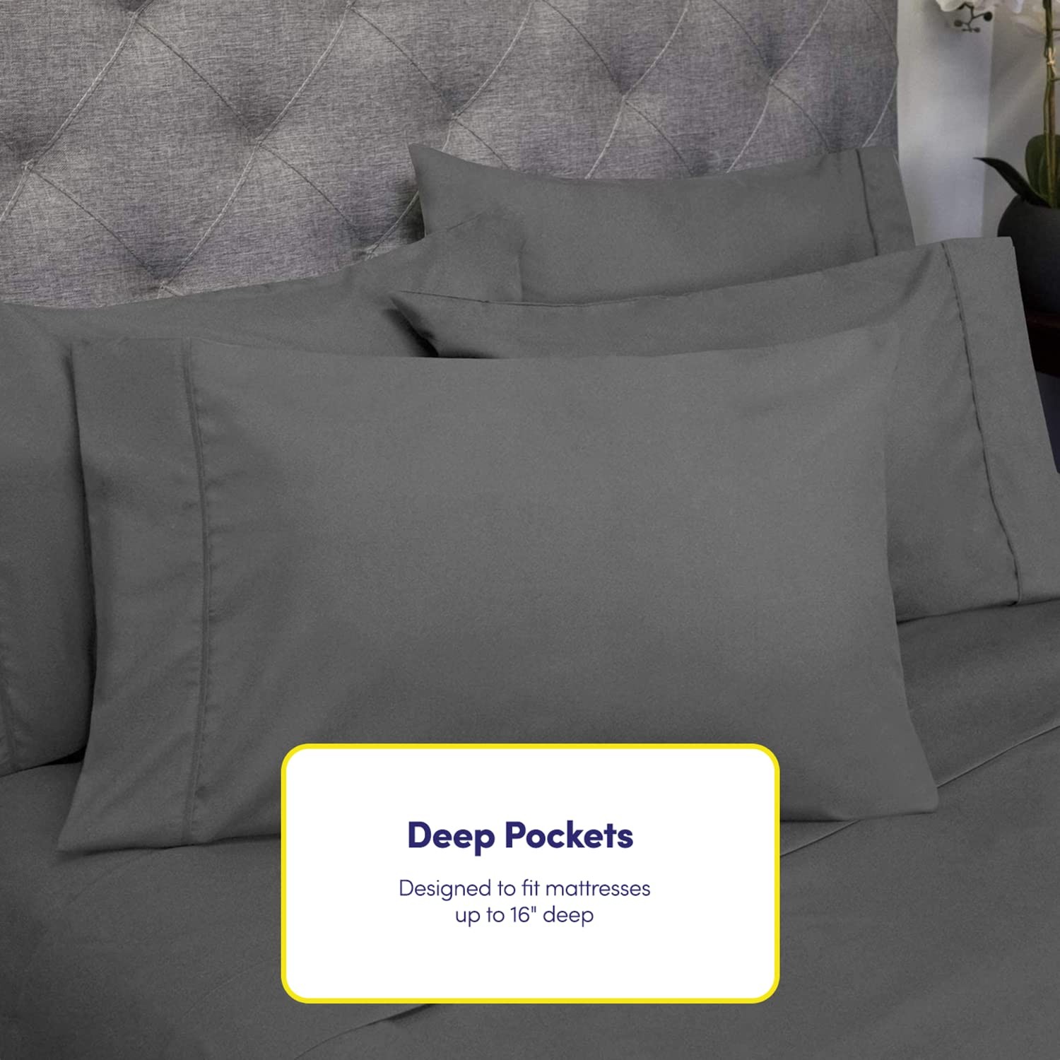 Bed Sheets Queen Size Grey - 6 Piece 1500 Supreme Collection Fine Brushed Mic...