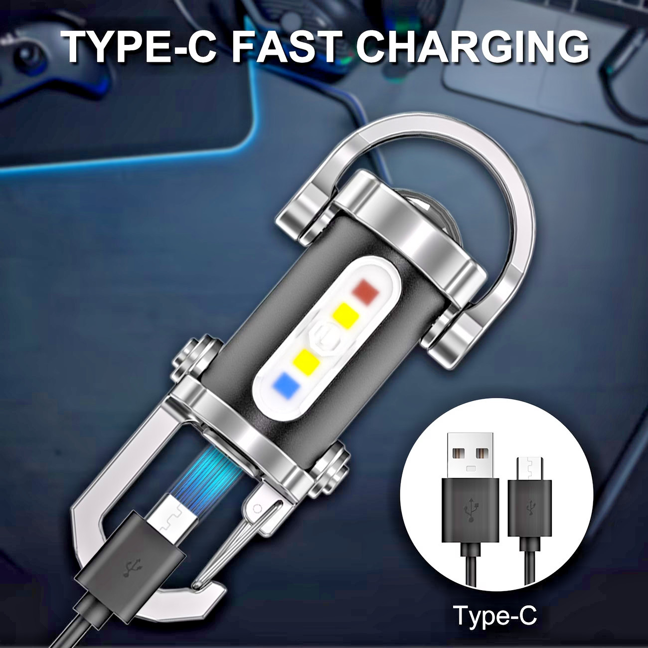 2 X Rechargeable Multi-Mode Mini Keychain Flashlight, 300LM LED work light