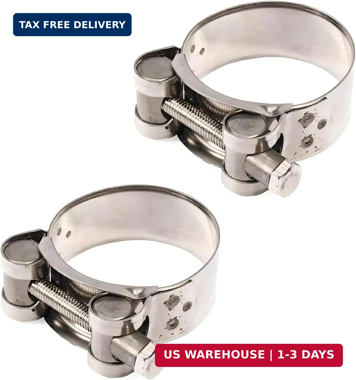 2Pcs Stainless Steel Exhaust Band Clamp, 48-51mm, Motorcycle and Silver