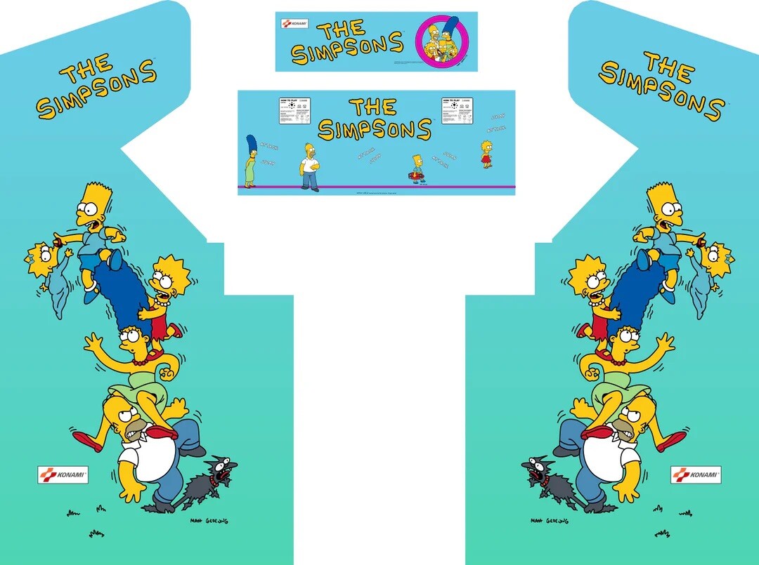 Simpsons Arcade Art Restoration Kit 4pc Side Art, Textured CPO & Marquee