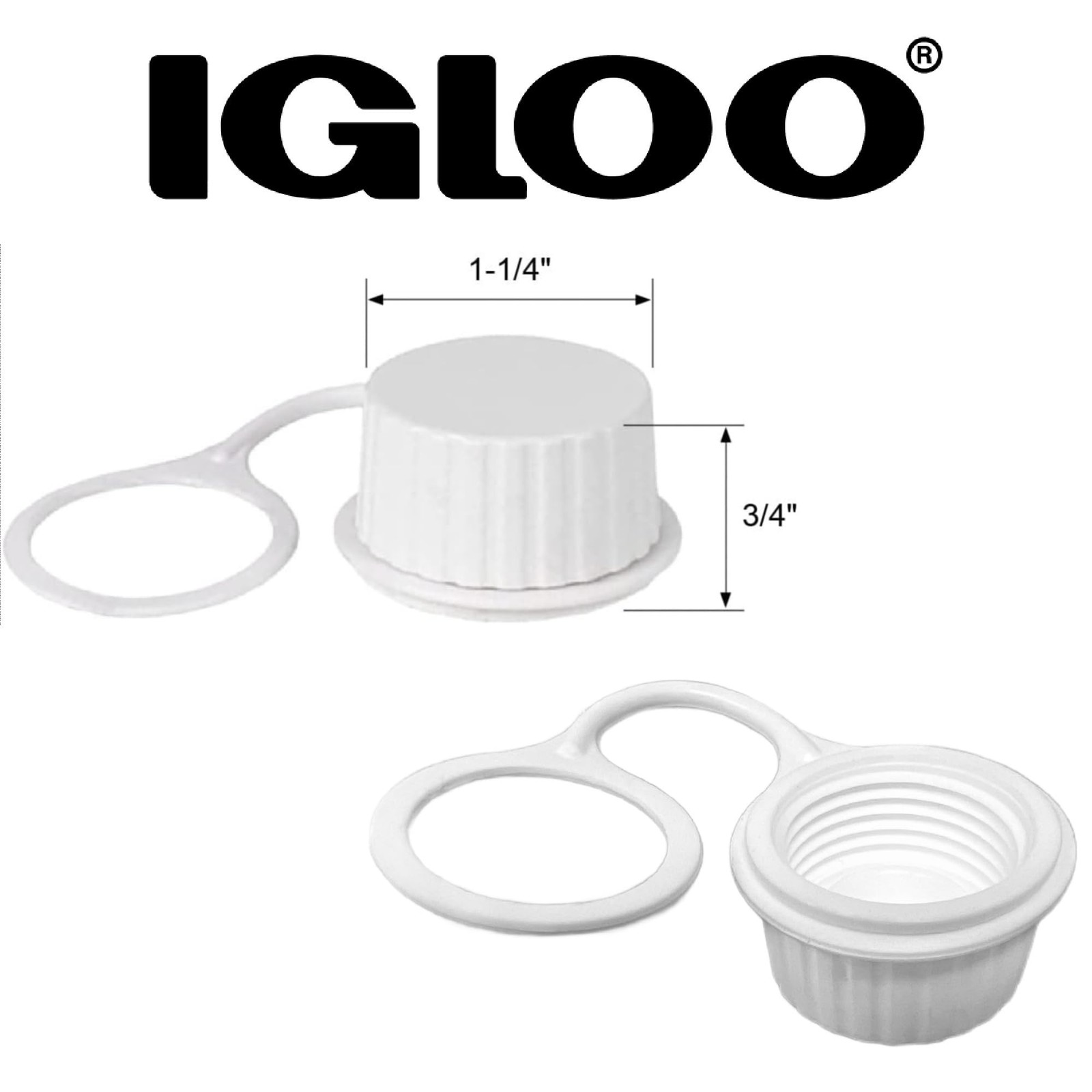 Cooler Threaded Drain Plug Caps with Plastic Tether 20049 White Small