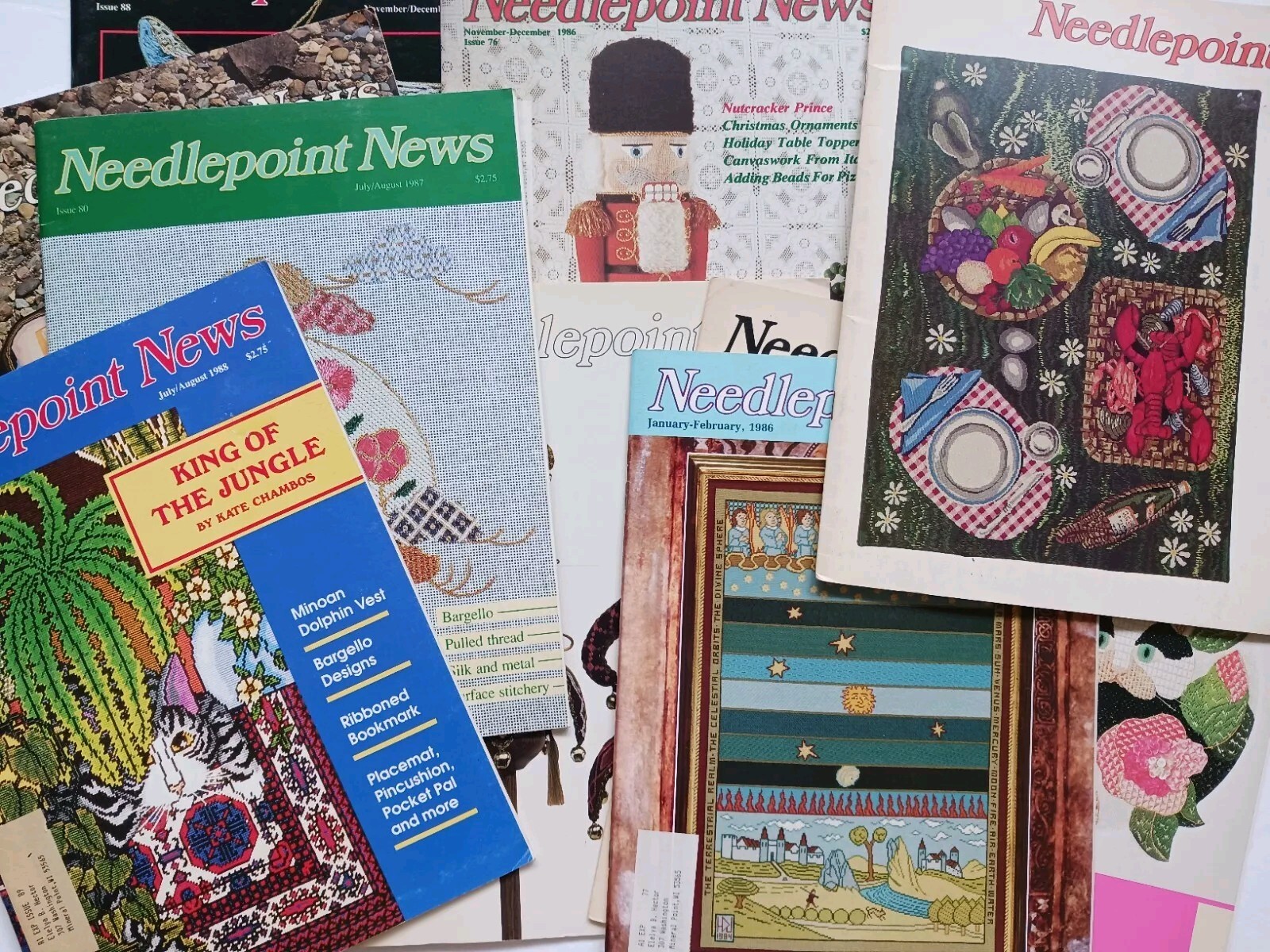 11 Vtg Needlepoint News Magazines 1970s-80s Patterns Lessons All Kinds Projects
