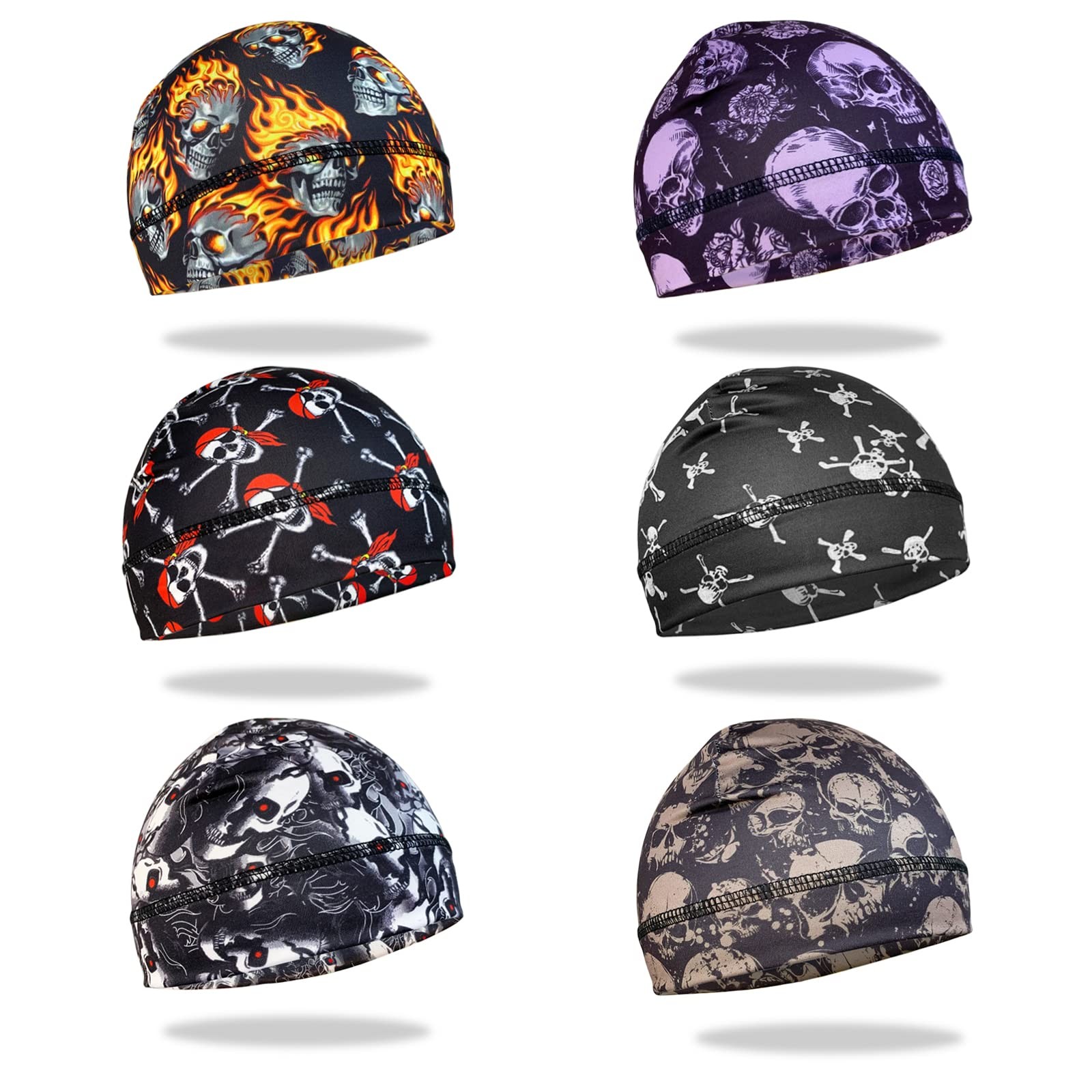 6 Pcs Skull Cap Sweat Wicking Helmet Liner Breathable One Size, Pack