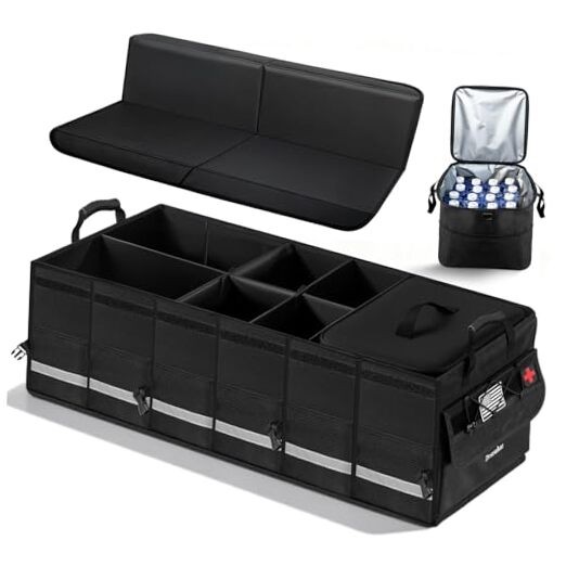 100L Car Trunk Organizer with Foldable Lid & Removable Cooler Bag, MOLLE Panel