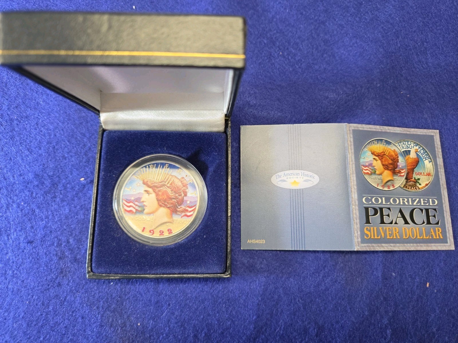1922 $1 Peace Silver Dollar Colorized Obverse / Reverse - w/ Box & COA