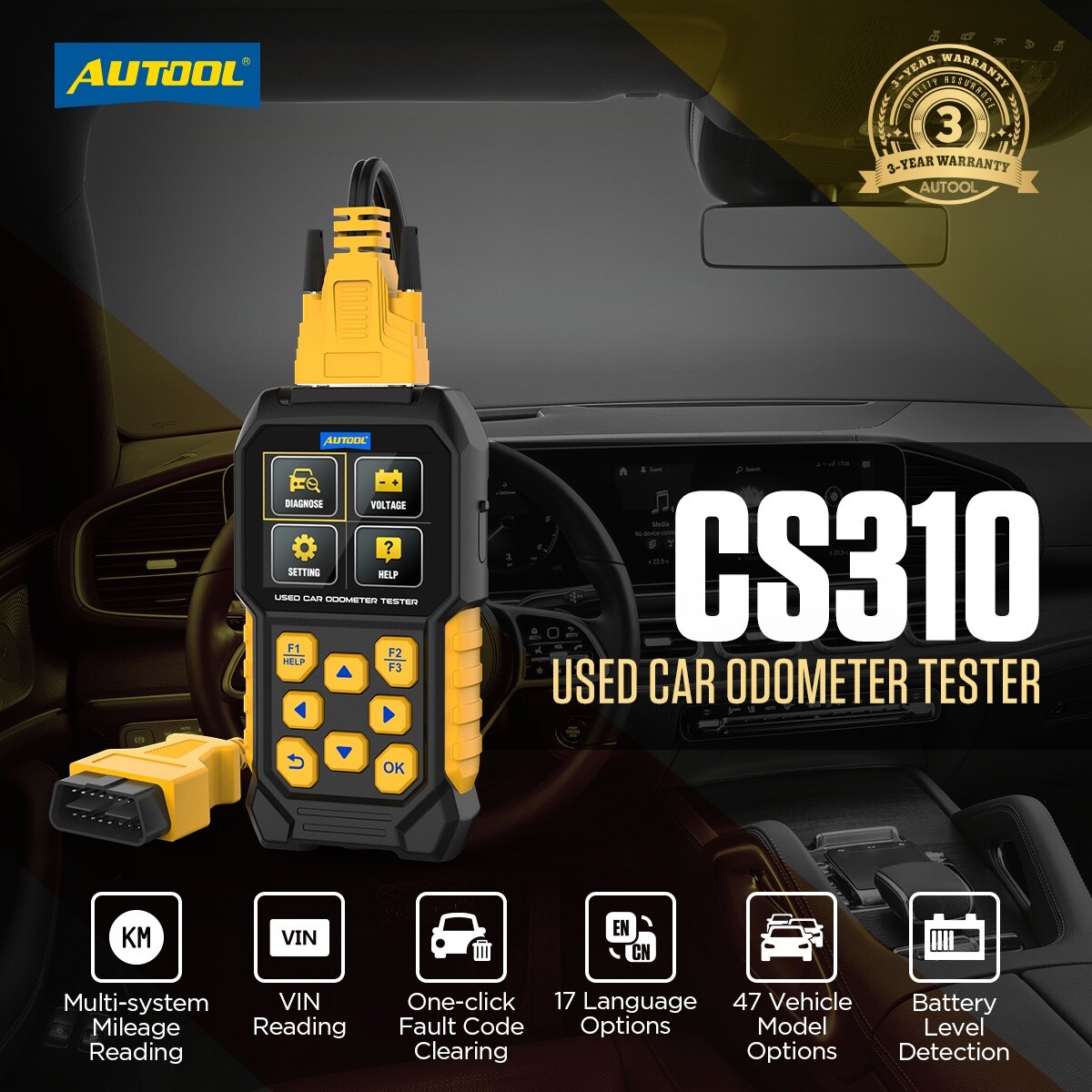 Auto Odometer Mileage OBD2 Diagnostic Scanner Engine Code Reader Battery Tester