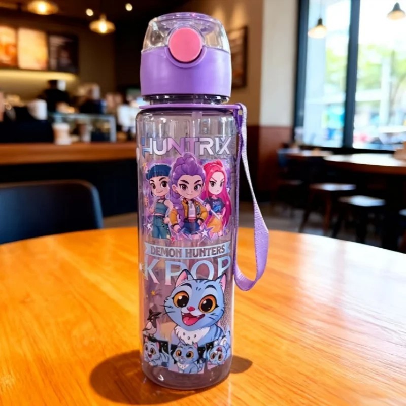 700ml Anime Water Bottle Straw Cup Leak Proof Sport Kawaii Kpop Cartoon Kids Gif